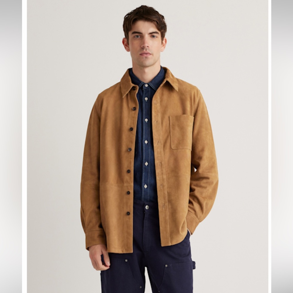 Quince Camel Suede-Look Lightweight Shirt Jacket